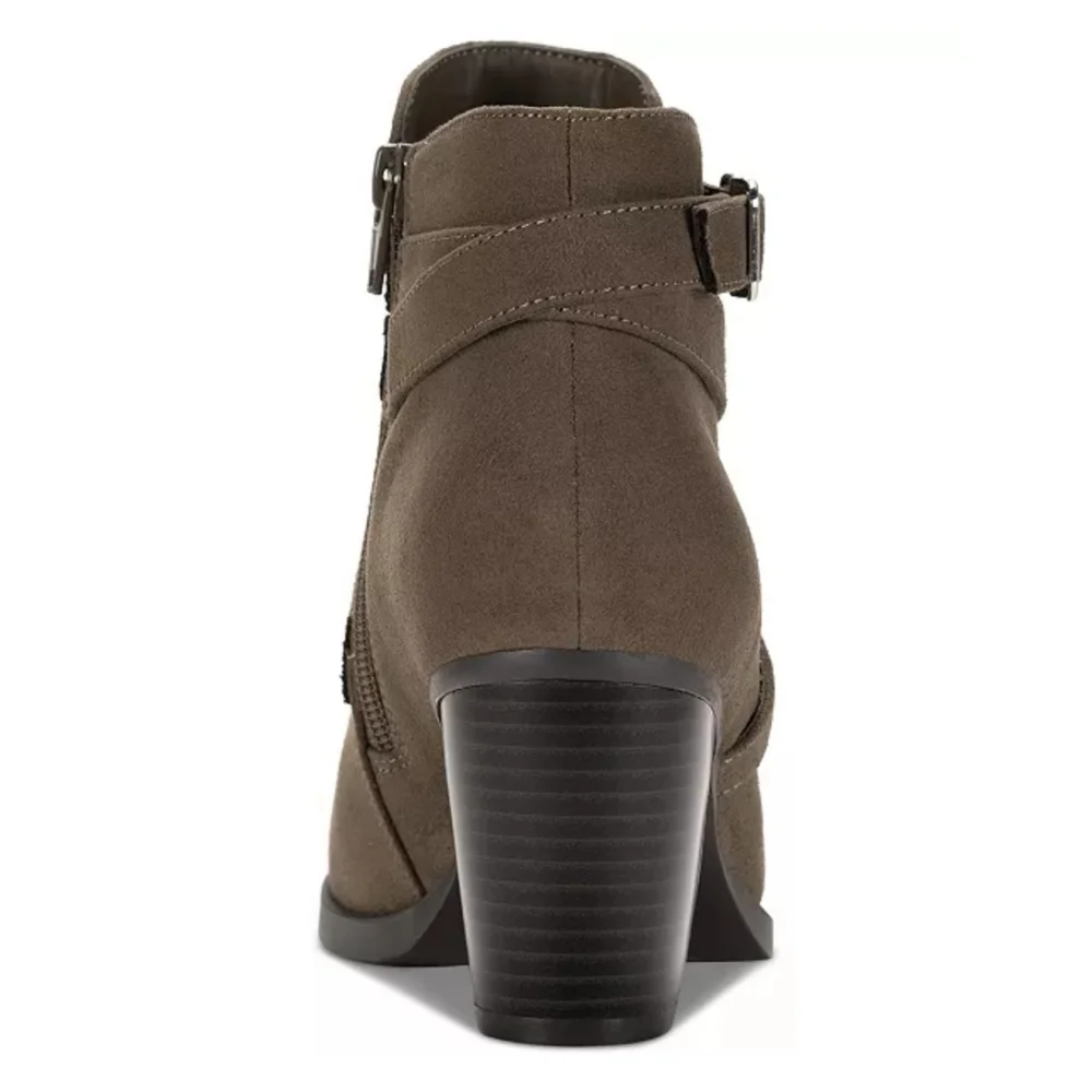 Style & Co Buckle Criss Cross Strap Boots Booties SZ 9.5 M Grey Gray Dark Taupe